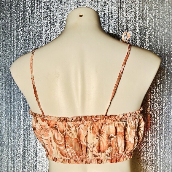 Forever 21 Womens Small Beige Print Crop Top Tie Strap Smocked Boho Coquette - Picture 4 of 12